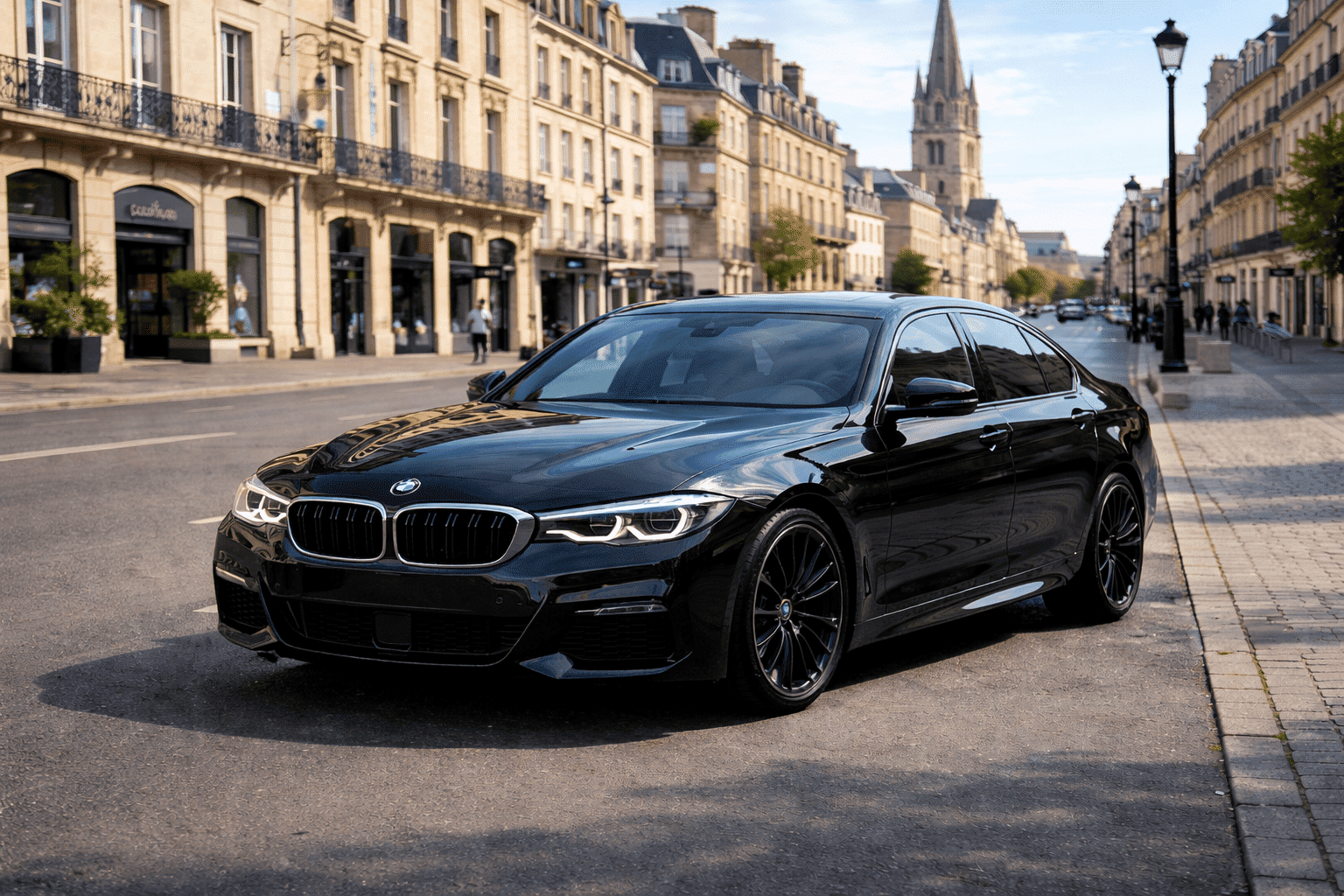 Berline avec chauffeur dans une rue de Caen